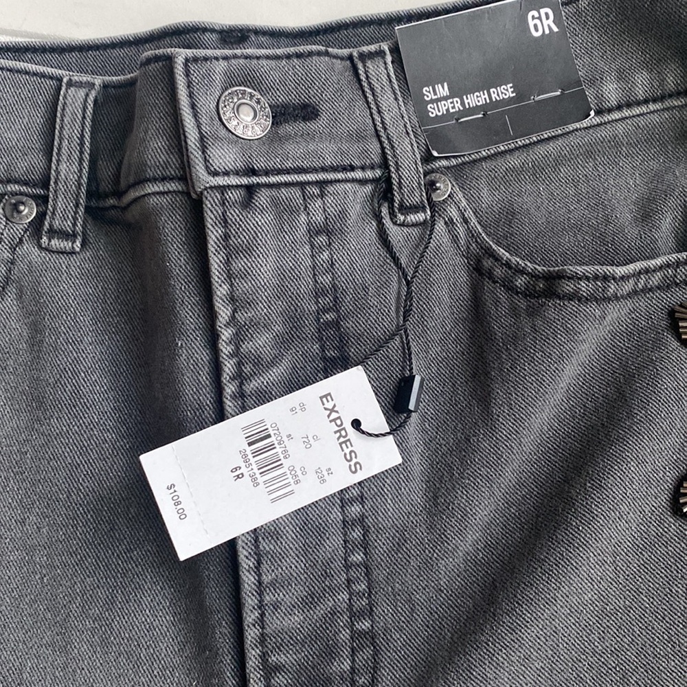 NWT Express Super High Waisted Black Beaded Side Slim Jeans 6R - Picture 7 of 10